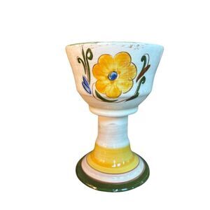 Vintage Hand-Painted Ceramic Goblet Yellow Flower Design